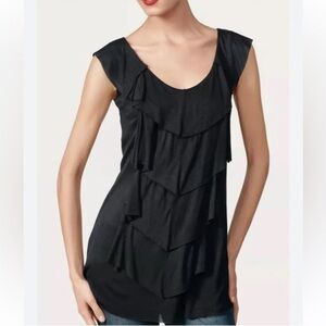 Cabi | 822 Black‎ Waterfall Ruffled Tank Oversized Small